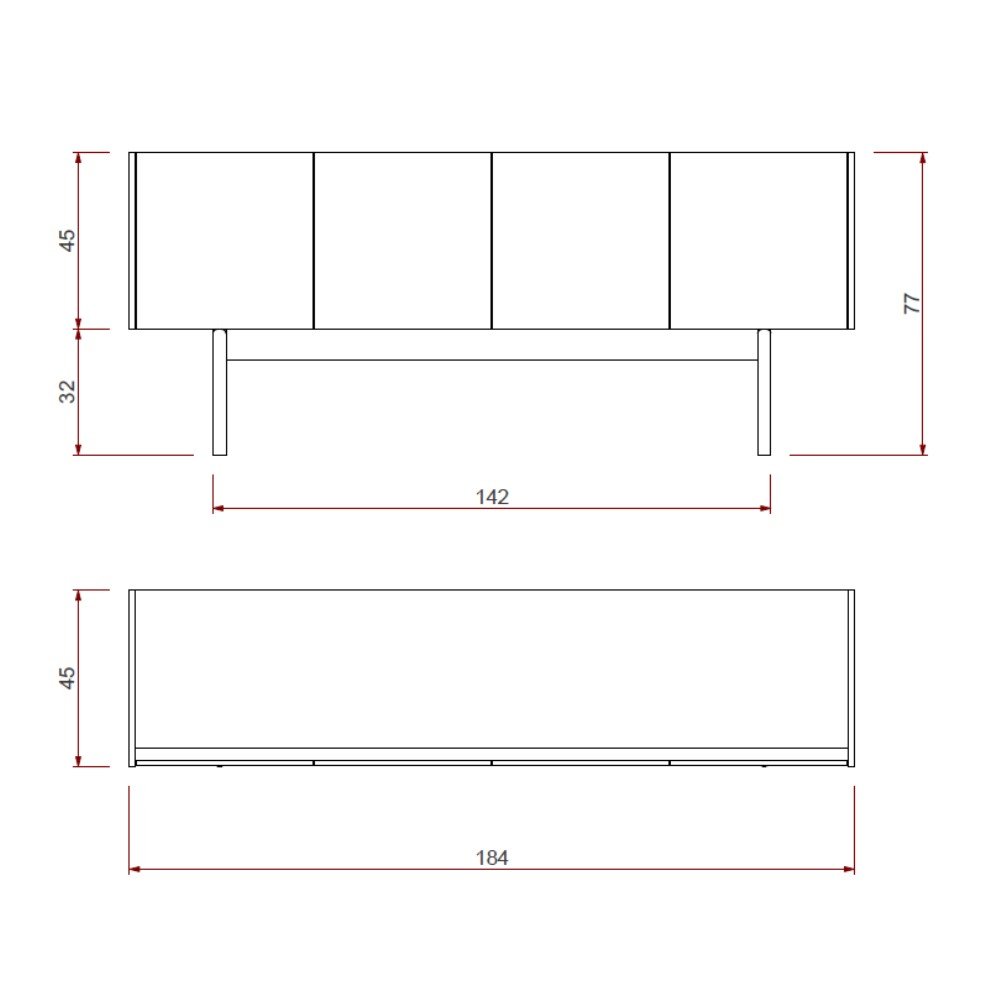 Balcão Buffet Aparador Lenny 184 cm 4 Portas Laca com Pés em Madeira