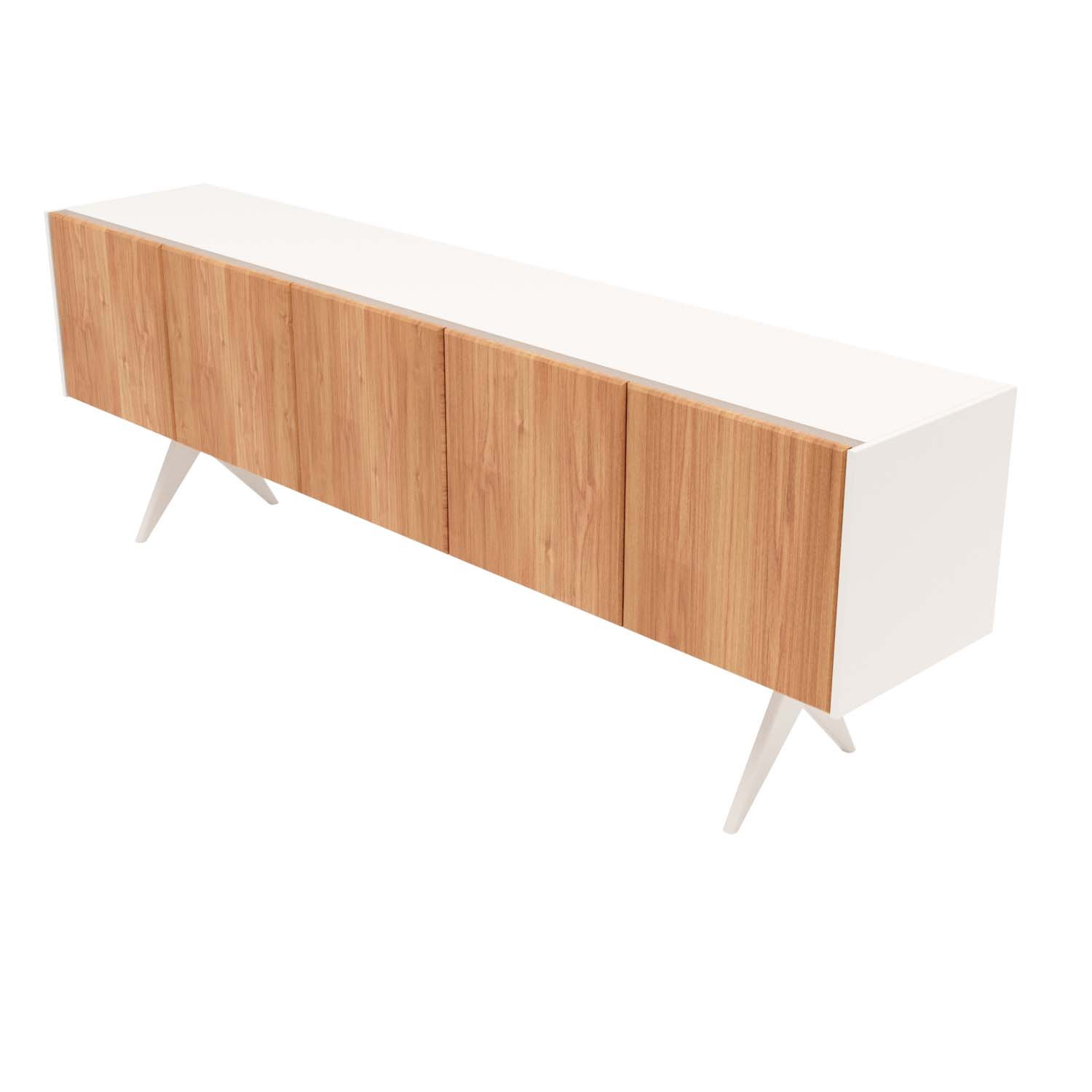 Balcão Buffet Aparador Lenny 229 Cm 5 Portas Laca com Madeirado