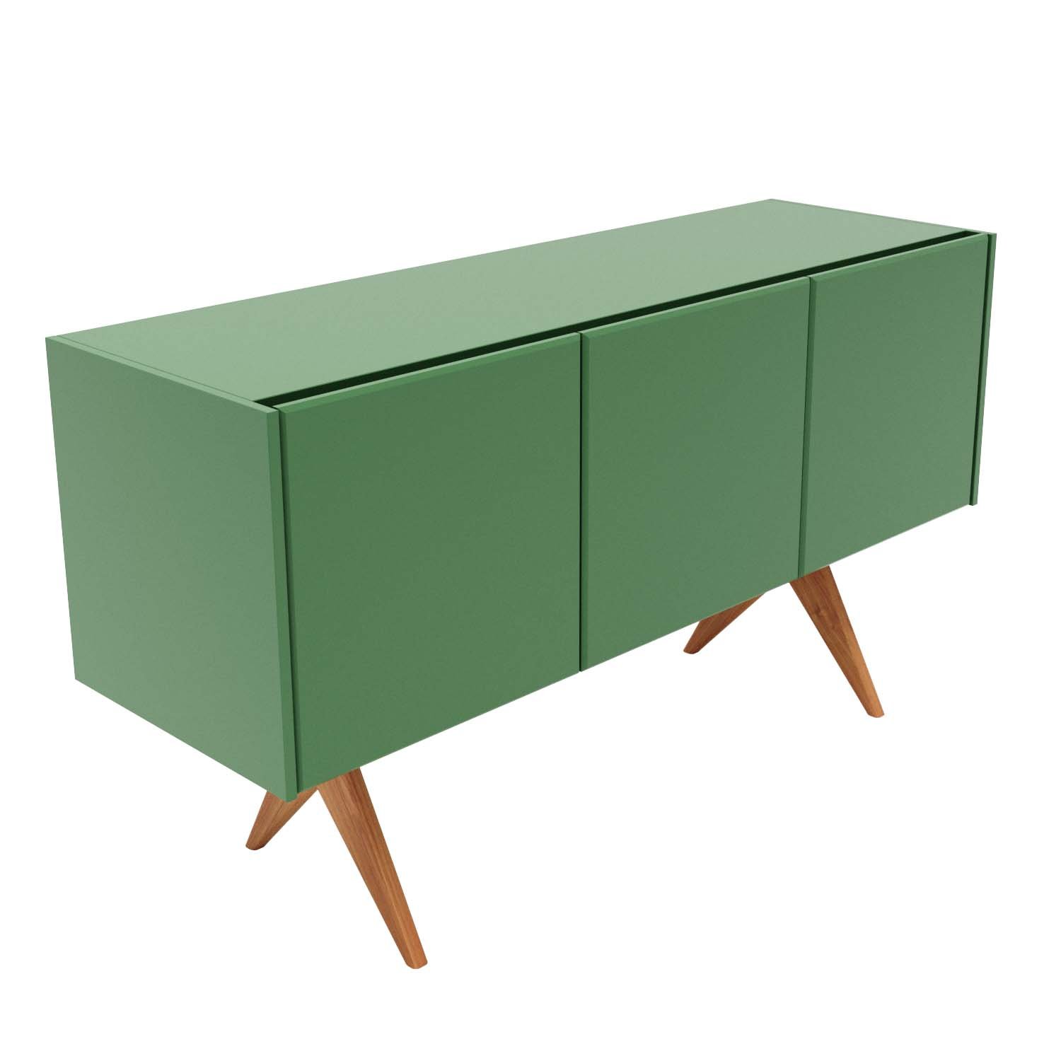 Balcão Buffet Aparador Lenny 139 Cm 3 Portas Laca com Madeirado