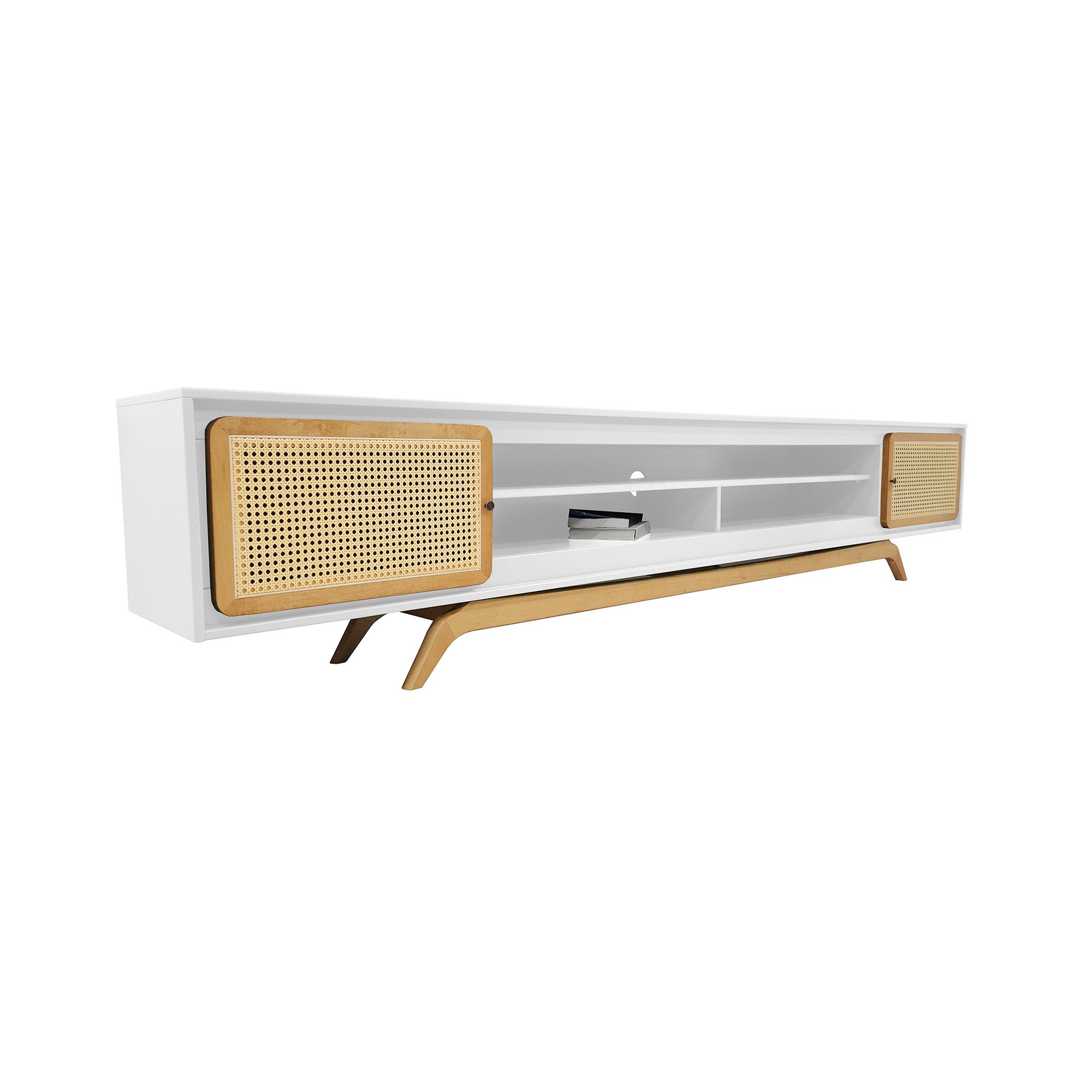 Rack Sala TV Até 75 Polegadas Ricco 273 Cm Laca Portas Palhinha